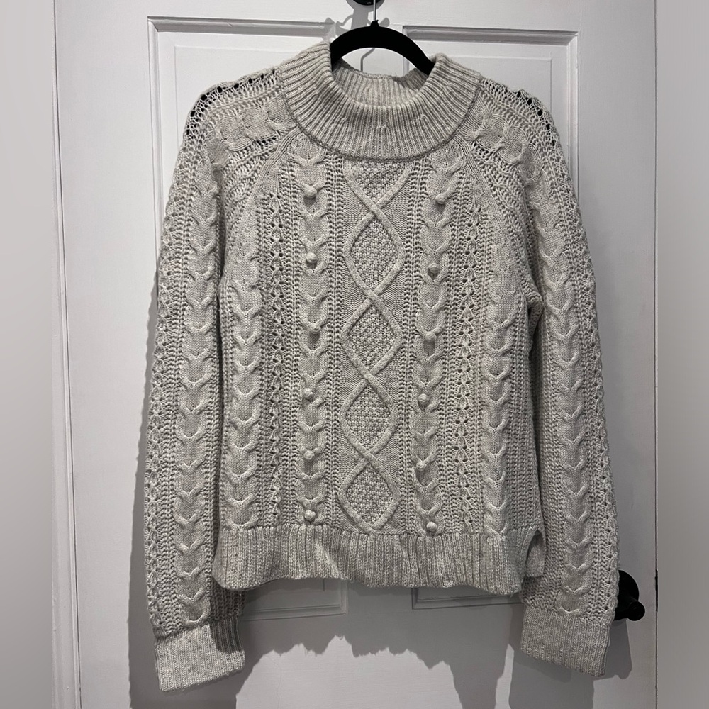 J.CREW Fisherman Cable Knit Sweater Pebble Grey, Small